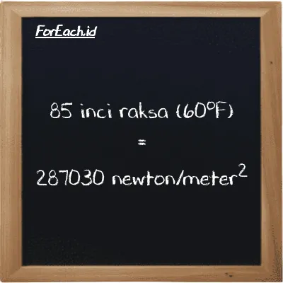 85 inci raksa (60<sup>o</sup>F) setara dengan 287030 newton/meter<sup>2</sup> (85 inHg setara dengan 287030 N/m<sup>2</sup>)